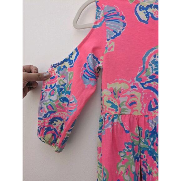LILLY PULITZER Girl's Dress Cold Shoulder 3/4 Sleeve Neon Pink Floral Size 8-10 - Picture 4 of 10